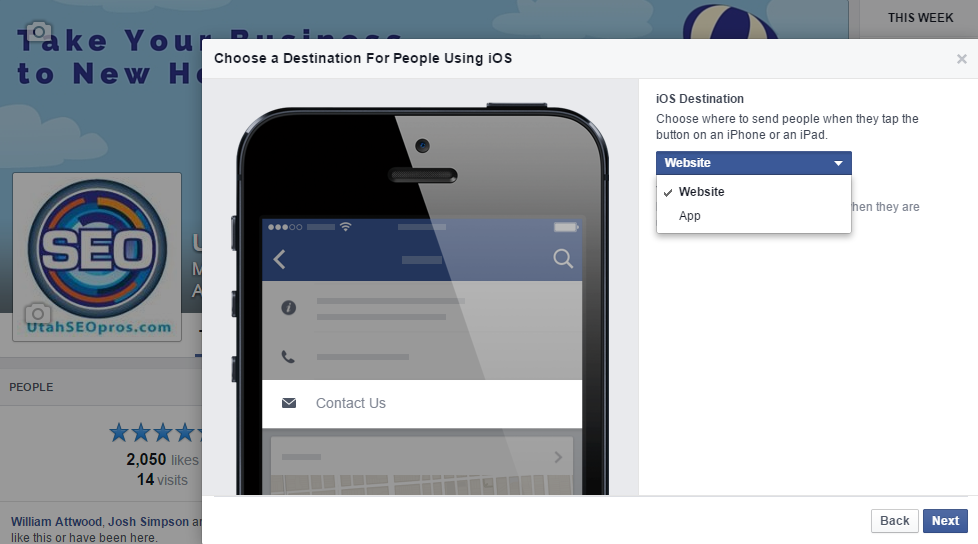 facebook call to action button- destination for ios or android